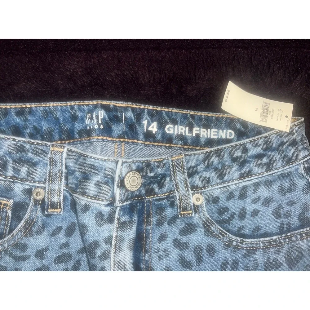 Gap Kids Leopard Print Girlfriend Jeans Size 14 Raw Hem Denim NWT